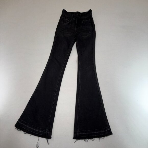 Vervet Blue Black Jeans 24 High Rise Raw Hem Super Flare Stretch Side Panel BOHO - Picture 4 of 16